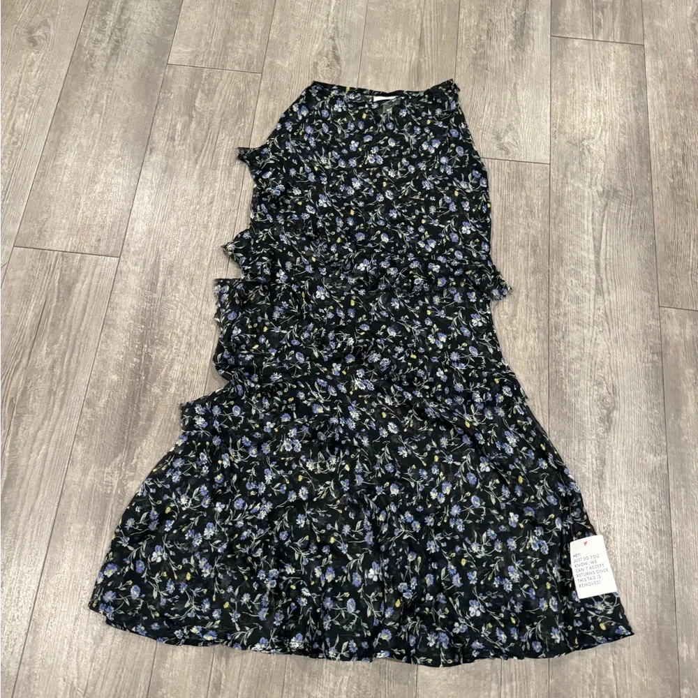 Topshop Black and Blue Floral Maxi Skirt